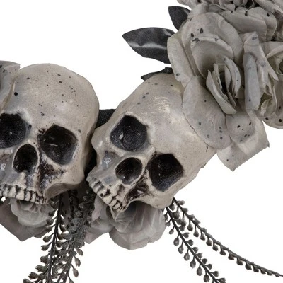 Northlight Double Skull And Gray Roses Halloween Wreath, 16-Inch, Unlit 4 Northlight Double Skull And Gray Roses Halloween Wreath, 16-Inch, Unlit - Image 4