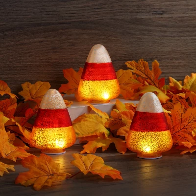 Mr. Halloween Mercury Glass LED Candy Corn Lights - 5"- Set Of 3 1 Mr. Halloween Mercury Glass LED Candy Corn Lights - 5"- Set Of 3