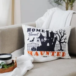 13"x18" Sweet Haunted Home LED Halloween Lumbar Throw Pillow White - Lush Décor -Halloween Home Decoration GUEST 18927bd9 038a 4340 a0e9 e008040d8556