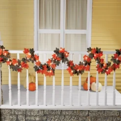 Collections Etc Halloween Lighted Leaf Garland Decoration