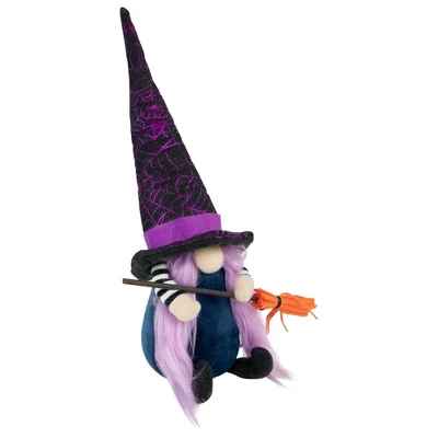 Northlight 14" Black And Purple Witch Gnome With Broom Indoor Halloween Figure 2 Northlight 14" Black And Purple Witch Gnome With Broom Indoor Halloween Figure - Image 2