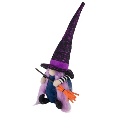 Northlight 14" Black And Purple Witch Gnome With Broom Indoor Halloween Figure 3 Northlight 14" Black And Purple Witch Gnome With Broom Indoor Halloween Figure - Image 3