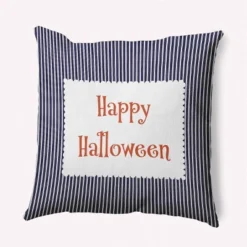 16"x16" 'Happy Halloween' Ticking Square Throw Pillow - E By Design -Halloween Home Decoration GUEST 29b8dc72 7a2e 45e7 95f8 d1d4e097f3c9