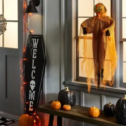 Falloween Medium Black Sheltered Porch Pumpkin Halloween Decorative Sculpture - Hyde & EEK! Boutique™