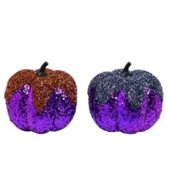 Transpac Foam 8 In. Multicolored Halloween Glitter Pumpkin Set Of 2