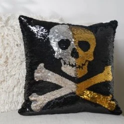 18"x18" Skull And Crossbones Halloween Square Throw Pillow Gold/Silver/Black - Lush Décor 5 18"x18" Skull And Crossbones Halloween Square Throw Pillow Gold/Silver/Black - Lush Décor -Halloween Home Decoration GUEST 36d8385b 721f 4249 a7dd 0f4094092b27