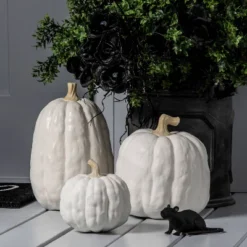 Falloween Small Sheltered Porch Pumpkin White Halloween Decorative Sculpture - Hyde & EEK! Boutique™