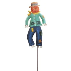 Halloween Mint Leopard Scarecrow - One Garden Stake 32.25 Inches - Autumn - F22084 - Metal - Multicolored