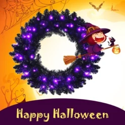 Costway 24inch Pre-lit Christmas Halloween Wreath Black W/ 35 Purple LED Lights 16 Costway 24inch Pre-lit Christmas Halloween Wreath Black W/ 35 Purple LED Lights -Halloween Home Decoration GUEST 3c89622f d273 4e9a 8ccd 27814afb77f3