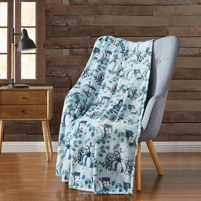 Kate Aurora Coastal Autumn Harvest Teal Halloween Pumpkin Patch Plush Oversized Accent Throw Blanket - 50 In. W X 70 In. L 1 Kate Aurora Coastal Autumn Harvest Teal Halloween Pumpkin Patch Plush Oversized Accent Throw Blanket - 50 In. W X 70 In. L
