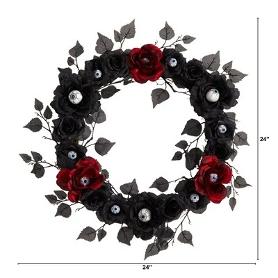 Nearly Natural 24” Eyeball Rose Halloween Artificial Wreath 1 Nearly Natural 24” Eyeball Rose Halloween Artificial Wreath