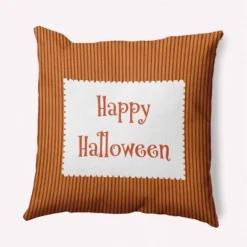 16"x16" 'Happy Halloween' Ticking Square Throw Pillow - E By Design -Halloween Home Decoration GUEST 5af24611 6d40 43be aa7b 7fb5074f052e