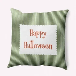 16"x16" 'Happy Halloween' Ticking Square Throw Pillow - E By Design -Halloween Home Decoration GUEST 67a35688 2a5c 4a01 b2cc 6f80c933f67b