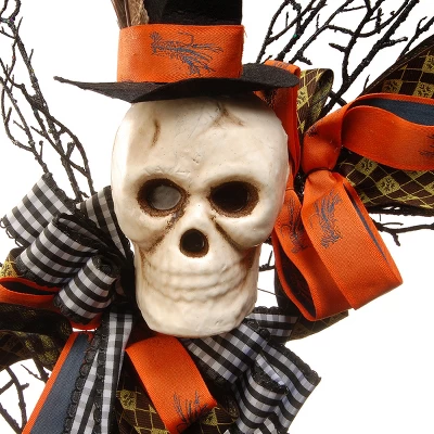 National Tree Company Artificial Skeleton's Halloween Wreath, Decorated With Branches, Orange And Black Trim, Berry Clusters, Assorted Leaves, 24 In 2 National Tree Company Artificial Skeleton's Halloween Wreath, Decorated With Branches, Orange And Black Trim, Berry Clusters, Assorted Leaves, 24 In - Image 2