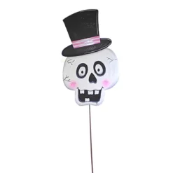 Halloween Top Hat Skeleton Stake - One Garden Stake 36 Inches - Stake Or Hang - F22009 - Metal - White