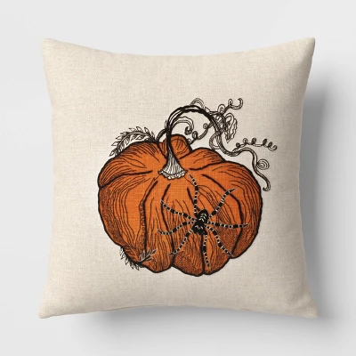 Pumpkin With Spider Cotton Square Halloween Throw Pillow Ivory - Threshold™ 4 Pumpkin With Spider Cotton Square Halloween Throw Pillow Ivory - Threshold™ - Image 4