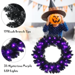 Costway 24inch Pre-lit Christmas Halloween Wreath Black W/ 35 Purple LED Lights 13 Costway 24inch Pre-lit Christmas Halloween Wreath Black W/ 35 Purple LED Lights -Halloween Home Decoration GUEST 85214db2 1085 4f89 84e1 a9f9f4375213