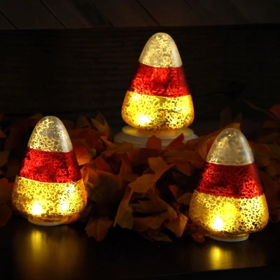 Mr. Halloween Mercury Glass LED Candy Corn Lights - 5"- Set Of 3 3 Mr. Halloween Mercury Glass LED Candy Corn Lights - 5"- Set Of 3 - Image 3