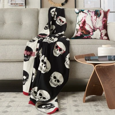 Mina Victory Halloween Skull 50" X 60" Black/White Throw Blanket 1 Mina Victory Halloween Skull 50" X 60" Black/White Throw Blanket