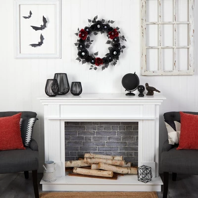 Nearly Natural 24” Eyeball Rose Halloween Artificial Wreath 3 Nearly Natural 24” Eyeball Rose Halloween Artificial Wreath - Image 3