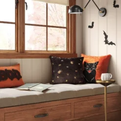 Beaded And Embroidered Spider Cotton Velvet Square Halloween Throw Pillow Gold/Black - Threshold™