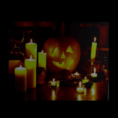 Northlight 19.5" Halloween Prelit LED Witch's Jack-O'-Lantern By Candlelight Canvas Wall Art - Orange/Yellow 2 Northlight 19.5" Halloween Prelit LED Witch's Jack-O'-Lantern By Candlelight Canvas Wall Art - Orange/Yellow - Image 2