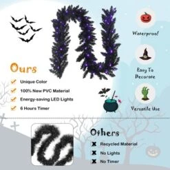 Costway 9ft Pre-lit Christmas Halloween Garland Black W/ 50 Purple LED Lights -Halloween Home Decoration GUEST ae5e825d b3a5 4437 b5f2 53f7020f1a55