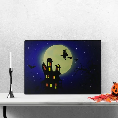 Northlight Fiber Optic And LED Lighted Witch In The Moon Halloween Canvas Wall Art 12" X 15.75" 1 Northlight Fiber Optic And LED Lighted Witch In The Moon Halloween Canvas Wall Art 12" X 15.75"