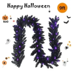 Costway 9ft Pre-lit Christmas Halloween Garland Black W/ 50 Purple LED Lights -Halloween Home Decoration GUEST ba032631 ea21 447a 8b06 2b7e197009e6