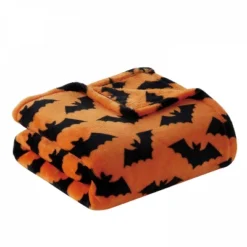 Kate Aurora Living Halloween Spooky Bats Rustic Orange & Black Ultra Soft & Plush Throw Blankets