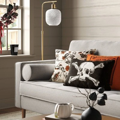 Oversize Skull And Crossbones Woven Cotton Lumbar Halloween Throw Pillow Black - Threshold™ 1 Oversize Skull And Crossbones Woven Cotton Lumbar Halloween Throw Pillow Black - Threshold™