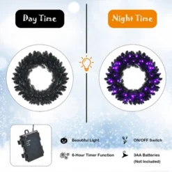 Costway 24inch Pre-lit Christmas Halloween Wreath Black W/ 35 Purple LED Lights 14 Costway 24inch Pre-lit Christmas Halloween Wreath Black W/ 35 Purple LED Lights -Halloween Home Decoration GUEST c504a4e5 17e5 4dd9 8988 0132e72a6974