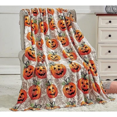 Kate Aurora Halloween Happy Jack O' Lantern Pumpkins Ultra Plush Accent Fleece Throw Blanket - 50 In. X 60 In. 1 Kate Aurora Halloween Happy Jack O' Lantern Pumpkins Ultra Plush Accent Fleece Throw Blanket - 50 In. X 60 In.