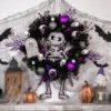 Northlight Purple And Black Spooky Skeleton Pine Halloween Wreath, 24-Inch, Unlit