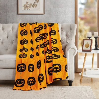 50"x70" Oversized Jack Family Halloween Plush Throw Blanket Orange - VCNY Home 1 50"x70" Oversized Jack Family Halloween Plush Throw Blanket Orange - VCNY Home