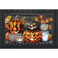 Patterned Jack-O-Lanterns Halloween Doormat Checkered 30" X 18" Briarwood Lane