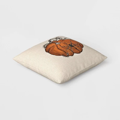 Pumpkin With Spider Cotton Square Halloween Throw Pillow Ivory - Threshold™ 2 Pumpkin With Spider Cotton Square Halloween Throw Pillow Ivory - Threshold™ - Image 2