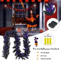 Costway 9ft Pre-lit Christmas Halloween Garland Black W/ 50 Purple LED Lights -Halloween Home Decoration GUEST dc2dae97 d0e4 458a 82a2 005518f0bf85