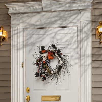 National Tree Company Artificial Skeleton's Halloween Wreath, Decorated With Branches, Orange And Black Trim, Berry Clusters, Assorted Leaves, 24 In 1 National Tree Company Artificial Skeleton's Halloween Wreath, Decorated With Branches, Orange And Black Trim, Berry Clusters, Assorted Leaves, 24 In
