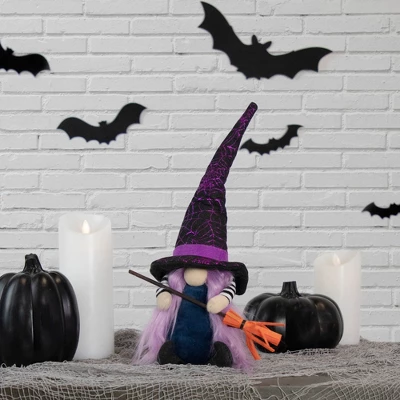 Northlight 14" Black And Purple Witch Gnome With Broom Indoor Halloween Figure 1 Northlight 14" Black And Purple Witch Gnome With Broom Indoor Halloween Figure