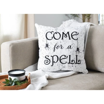 18"x18" 'Come For A Spell' Halloween Square Throw Pillow White/Black - Lush Décor 3 18"x18" 'Come For A Spell' Halloween Square Throw Pillow White/Black - Lush Décor - Image 3