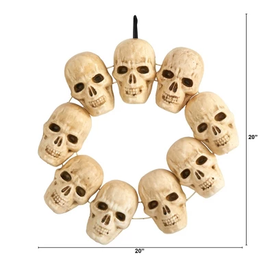 Nearly Natural 20” Halloween Skull Wreath With Lighted Eyes 1 Nearly Natural 20” Halloween Skull Wreath With Lighted Eyes