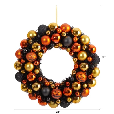 Nearly Natural 19” Halloween Shatterproof Jack O'lantern Pumpkin Ornament Wreath 1 Nearly Natural 19” Halloween Shatterproof Jack O'lantern Pumpkin Ornament Wreath