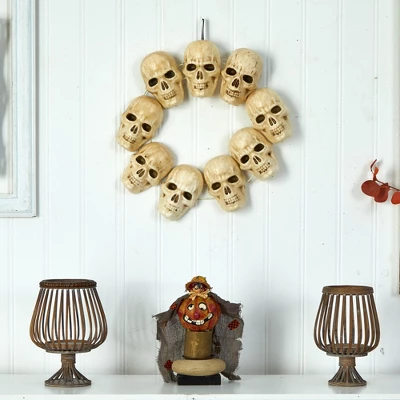 Nearly Natural 20” Halloween Skull Wreath With Lighted Eyes 2 Nearly Natural 20” Halloween Skull Wreath With Lighted Eyes - Image 2