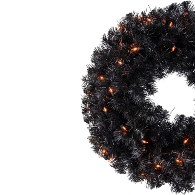 Northlight Pre-Lit Black Noble Spruce Artificial Halloween Wreath, 24-Inch, Orange Lights 3 Northlight Pre-Lit Black Noble Spruce Artificial Halloween Wreath, 24-Inch, Orange Lights - Image 3